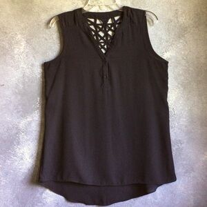 Sleeveless Black Top with Lattice Detail